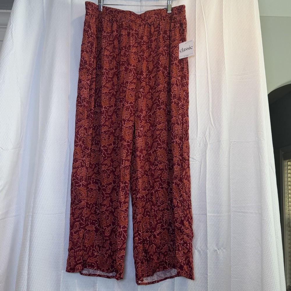 NEW Classic Concepts Pants Womens 3X Green Pull On Wide Leg Flowy Casual Palazzo
